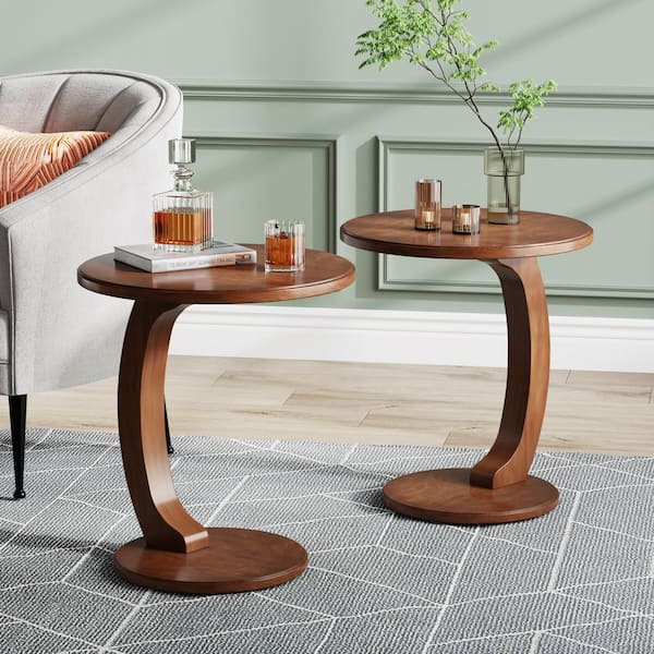 BYBLIGHT Kerlin Brown Round Wood End Table Sofa End