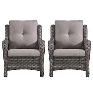 Brown Wicker Outdoor Patio Lounge Chair with CushionGuard Gray Cushions (2-Pack)