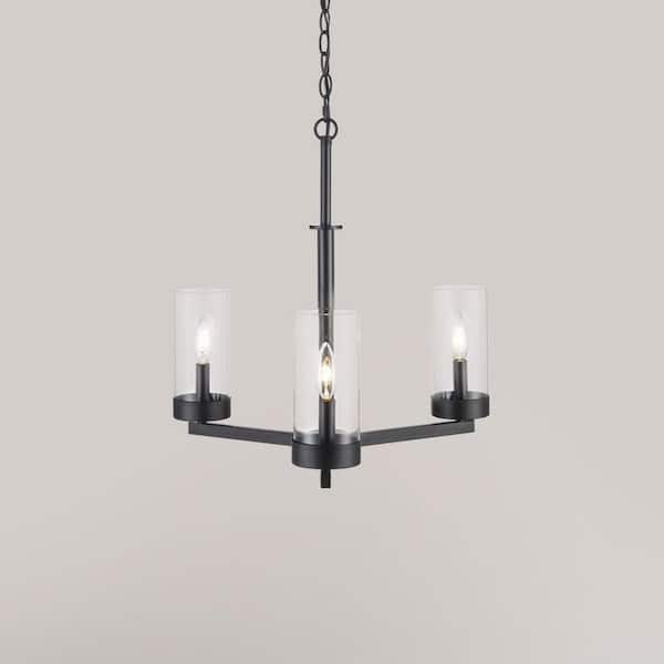 Bel Air Lighting Meadowlark 3-Light Black Chandelier Light Fixture with Clear Glass Shades