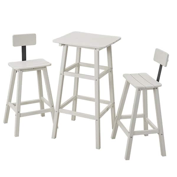 Cesicia 3-Piece White Frame HDPE Plastic Outdoor Dining Set