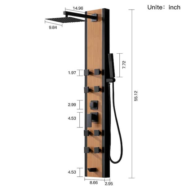 BWE 8-Jet Rainfall Shower Panel System with Rainfall Waterfall