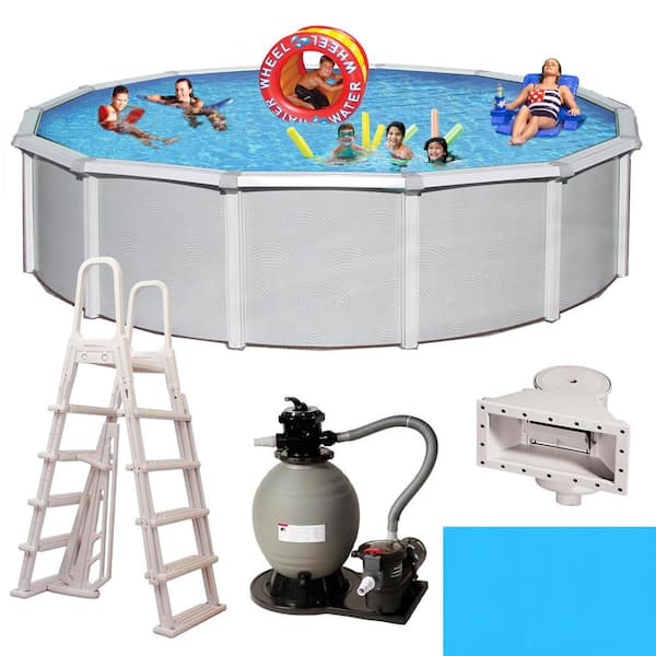 Blue Wave Samoan 18 ft. Round x 52 in. Deep Metal Wall Above Ground Pool Package with 8 in. Top Rail