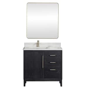 Gara 36 in.W x 22 in.D x 33.9 in.H Single Sink Bath Vanity in Fir Black with White Grain Composite Stone Top and Mirror