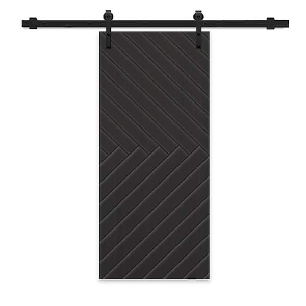 CALHOME 24 in. x 80 in. Black Painted Composite MDF Paneled Interior Sliding Barn Door with Hardware Kit