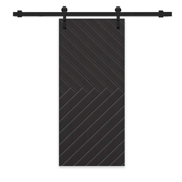 CALHOME 36 in. x 96 in. Black Stained Composite MDF Paneled Interior Sliding Barn Door with Hardware Kit