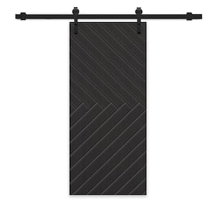 42 in. x 84 in. Black Stained Composite MDF Paneled Interior Sliding Barn Door with Hardware Kit
