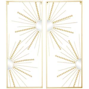 Metal Gold Half Moon Mirror Geometric Wall Decor with Gold Frame (Set of 2)