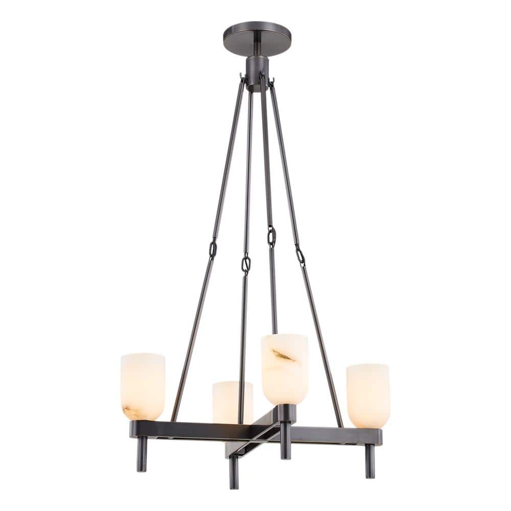 Lucian 22" Urban Bronze Alabaster Bowl Pendant Light with Polished Nickel Accents