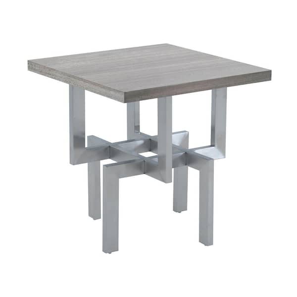 Benjara 26 in. Gray Rectangle Wood End Table with Stainlees Steel Base