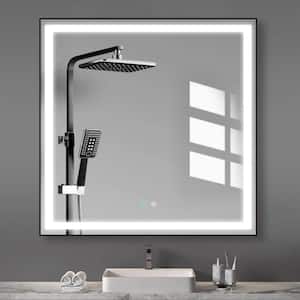 36 in. W x 36 in. H Rectangular Aluminum Framed Wall Mounted LED Anti-Fog Bathroom Vanity Mirror in Black