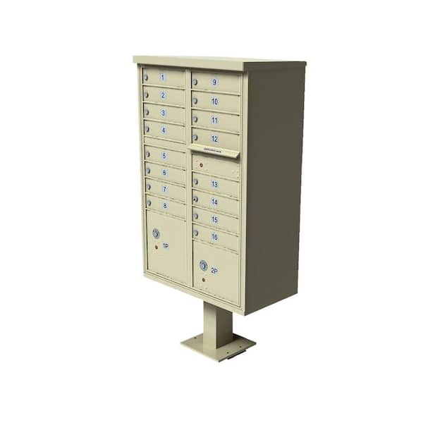 Florence Vital 1570-Series 16-Mailboxes, 1-Outgoing Mail Compartment, 2-Parcel Lockers Pedestal Mount Cluster Box Unit