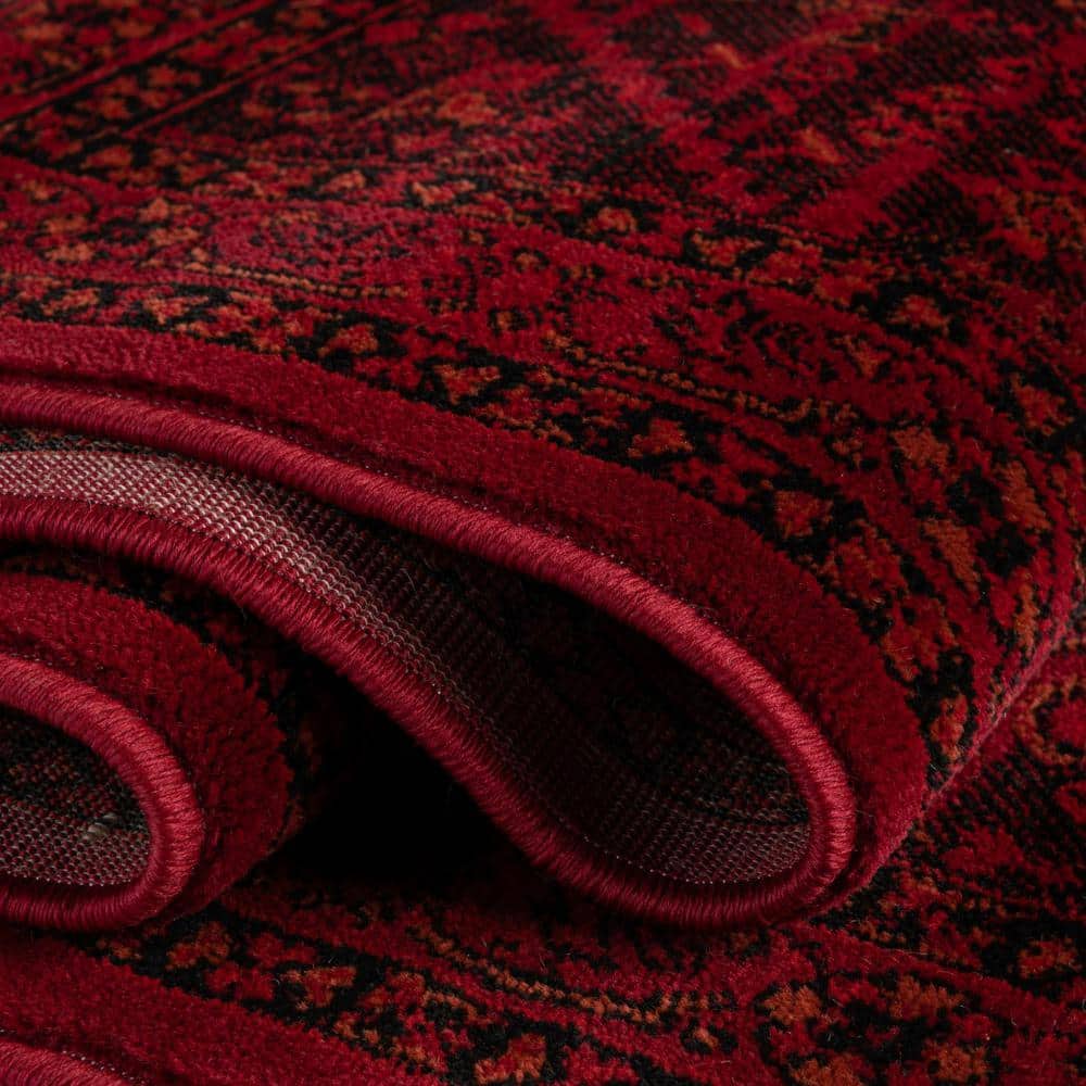 Red Geometric Synthetic 5' x 8' Stain-Resistant Area Rug