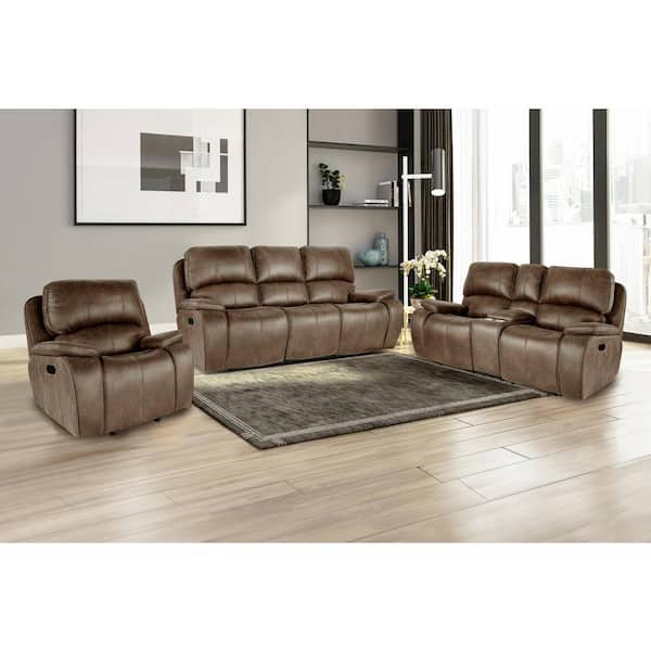 New Classic Furniture Brookings 3-Piece Brown Polyester Fabric Manual Living Room Set
