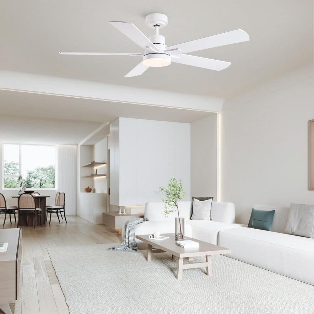 Matte White 52" Ceiling Fan with LED Light and Remote