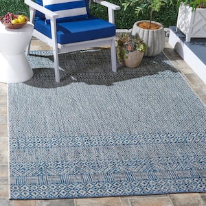 Courtyard Gray/Blue Doormat 2 ft. x 4 ft. Geometric Diamond Indoor/Outdoor Area Rug