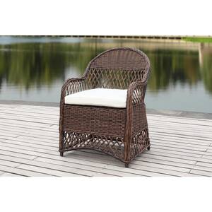 Davies Brown Wicker Outdoor Dining Chair with Beige Cushion
