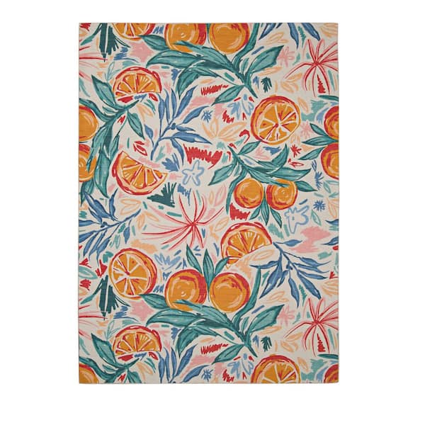 Penn Ivory and Orange 5 ft. W x 7 ft. L Washable Polyester Indoor/Outdoor Area Rug