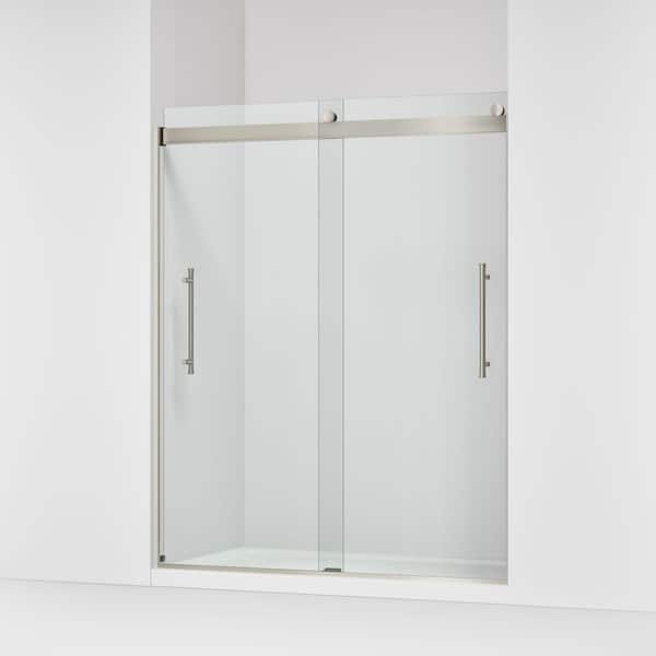 Elmbrook 55-60 in. W x 74 in. H Sliding Frameless Shower Door in Anodized Brushed Nickel with 5/16 in. Thick Glass