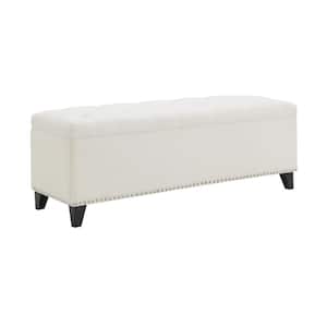 Albert Beige Tufted Linen Fabric Upholstered Rectangle Accent Ottoman Bench with Storage and Safety Close Hinge