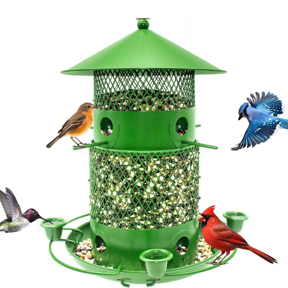 Exquisite Green Iron Squirrel Guard Hanging Multiple Bird Species Seed Feed
