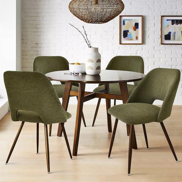 Upholstered Modern Cutout Back Green Dining Chair with Walnut Leg (Set of 4)