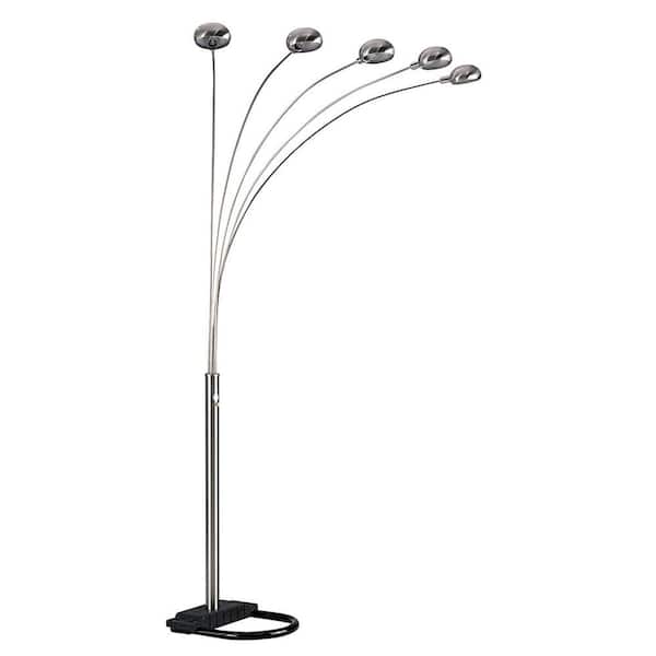 HomeRoots 84 in. Nickel Five Lights Arc Floor Lamp with Nickel Dome Shade