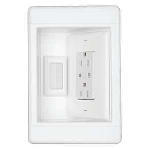 Pass & Seymour 1 Gang Recessed TV Media Box Kit with Surge Suppress Outlet, LV Access, and Metal Electrical Box, White