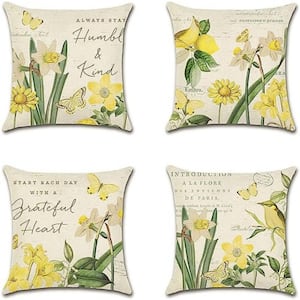 18 in. x 18 in. Decorative Outdoor Throw Pillow Covers Daffodil Pattern Waterproof Cushion Covers (Set of 4)