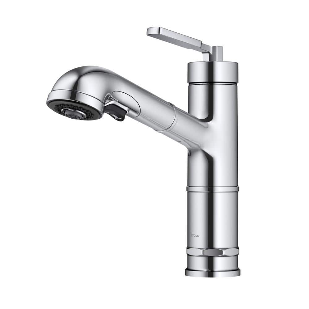 KRAUS Allyn Industrial Pull-Out Single Handle Kitchen Faucet in Chrome, Grey -  KPF-4103CH
