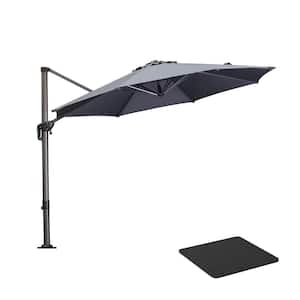 10 ft. Octagon Aluminum Outdoor Patio Cantilever Umbrella Offset 360-Degree Rotation Umbrella with Base Plate, Gray