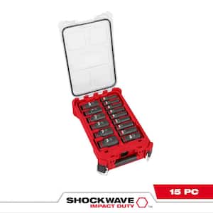SHOCKWAVE Impact-Duty 1/2 in. Drive SAE Deep Well Impact PACKOUT Socket Set (15-Piece)