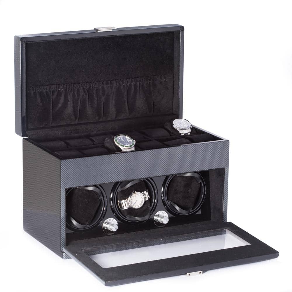 Lacquered Carbon Fiber Steel Gray 3-Watch Winder