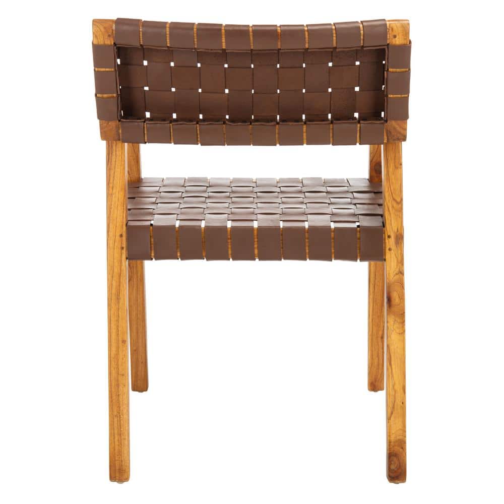 Cire Cognac Leather and Natural Wood Upholstered Side Chair