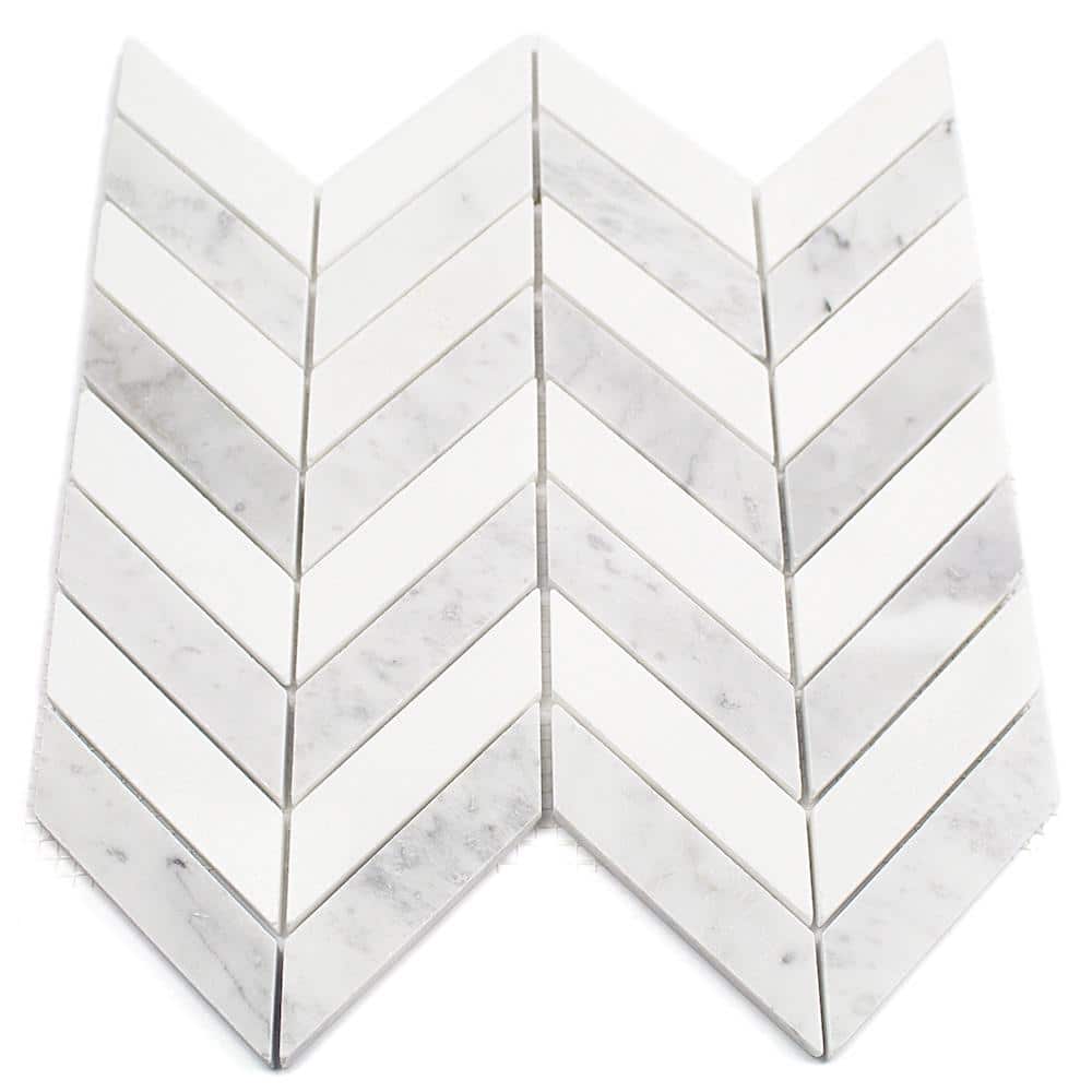 Dart White Carrara and Thassos Polished Marble Mosaic Tile