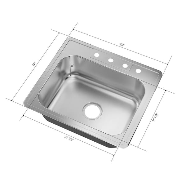 CHESHIRE 25 in. Drop-In Single Bowl 20-Gauge Stainless Steel