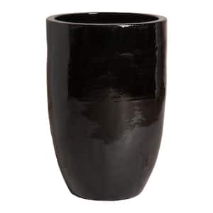 32 in. Round Black Ceramic Tall Planter