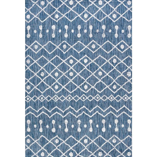 Nokat Coastal Bohemian Blue/Ivory 3 ft. x 5 ft. Indoor/Outdoor Area Rug