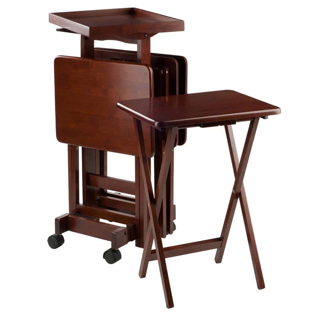 Isabelle 19.69 in. Serving Tray Oversize Walnut 6-Piece Snack Table - thumbnail 4