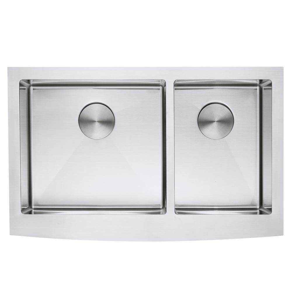 33'' Brushed Stainless Steel Double Bowl Farmhouse Sink