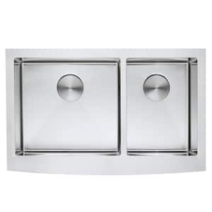 Turin 33 in. 60/40 Double Bowl Stainless Steel Farmhouse Kitchen Sink, 16-Gauge