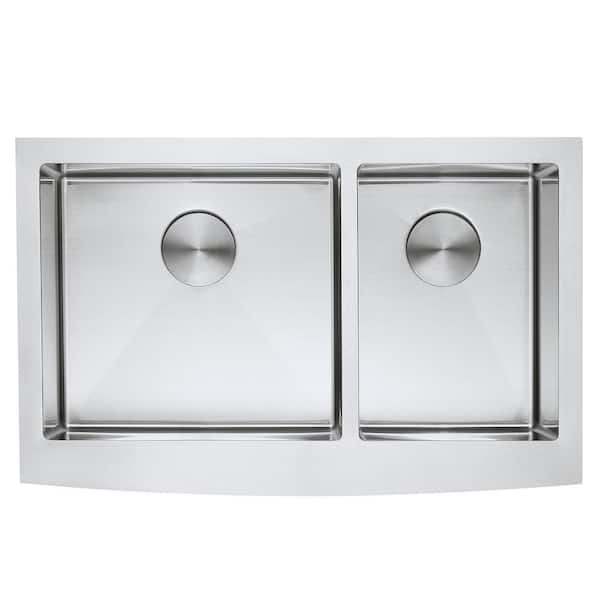 Zuhne Turin 33 In 60 40 Double Bowl, 33 Inch Farmhouse Double Bowl Stainless Steel Kitchen Sink