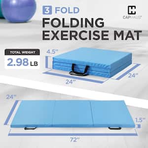 Tri-Fold Folding Thick Exercise Mat Blue 6 ft. x 2 ft. x 1.5 in. Vinyl and Foam Gymnastics Mat ( Covers 12 sq. ft. )