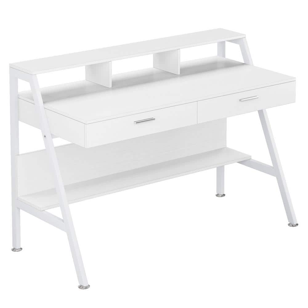 kungreatbig Computer Desk With Two Drawers And A Footrest-White