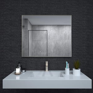 Aura 36 in. W x 30 in. H Rectangular Framed Wall Bathroom Vanity Mirror in Brushed Nickel