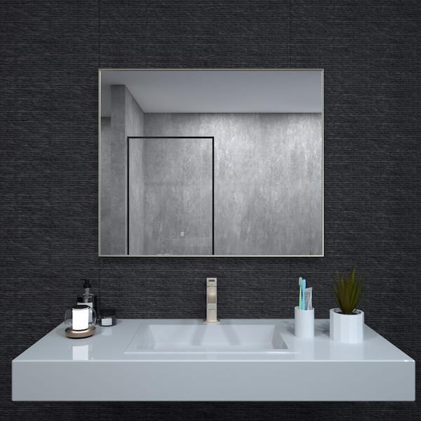 niveal Aura 36 in. W x 30 in. H Rectangular Framed Wall Bathroom Vanity Mirror in Brushed Nickel