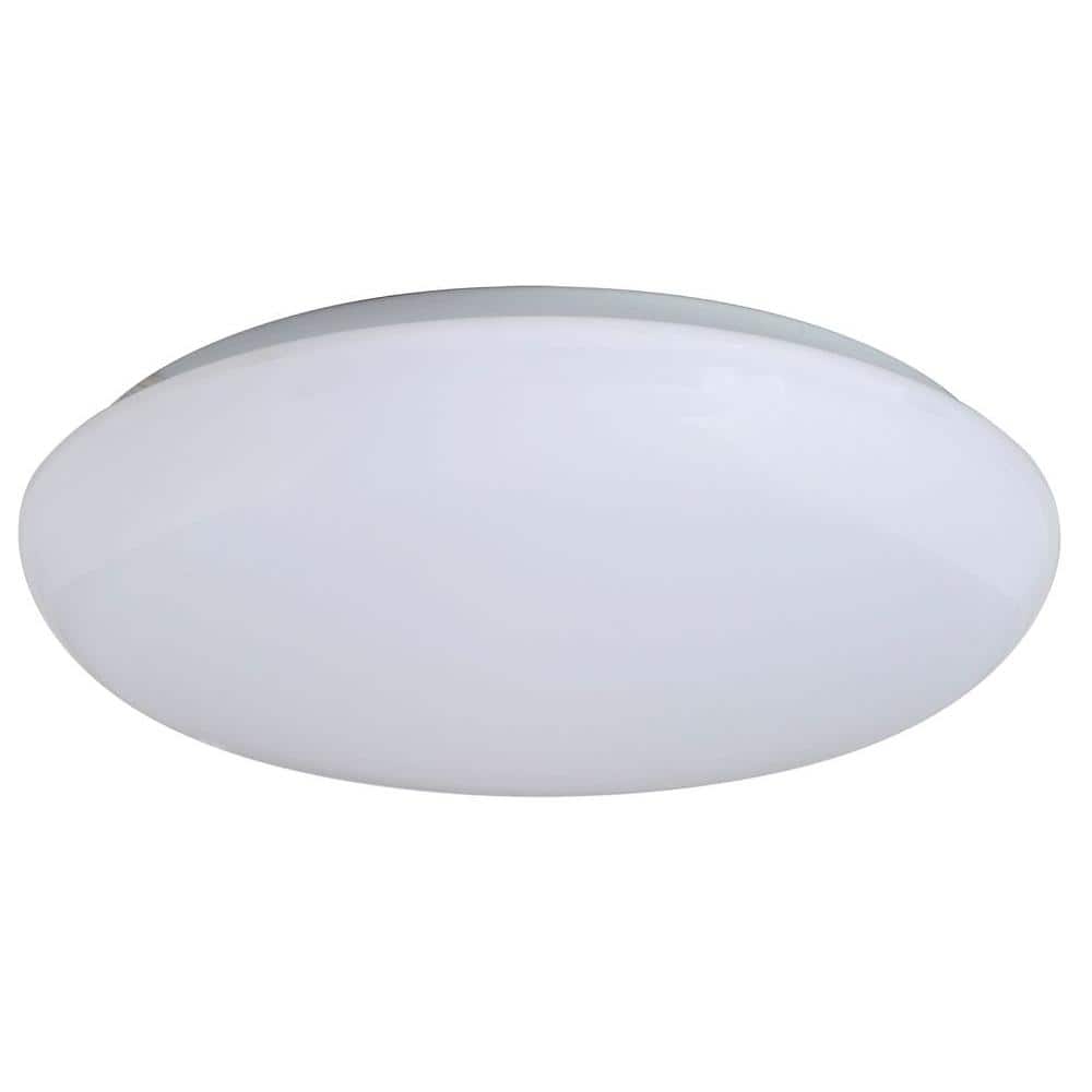 White Glass Drum LED Flush Mount Light, 11 Inch