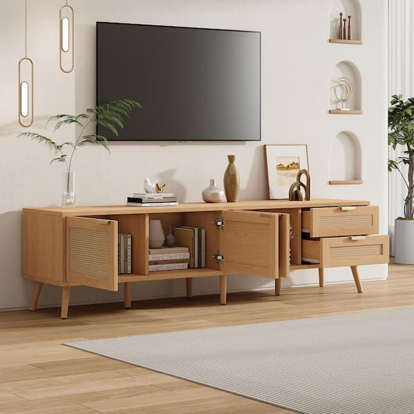 Noble House Ottavia Modern Natural Wood TV Stand Fits TVs up to 80 