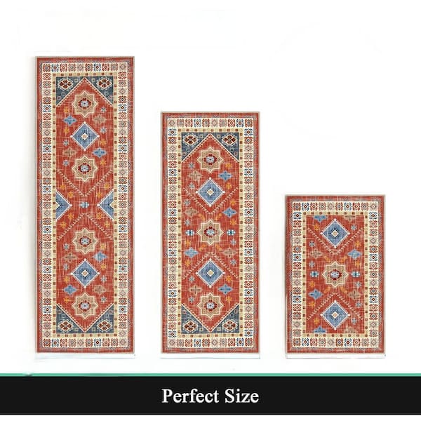 INNOBULE Kitchen Rugs and Runner Sets of 3 Washable Non Slip Kitchen Runner Rug in Red