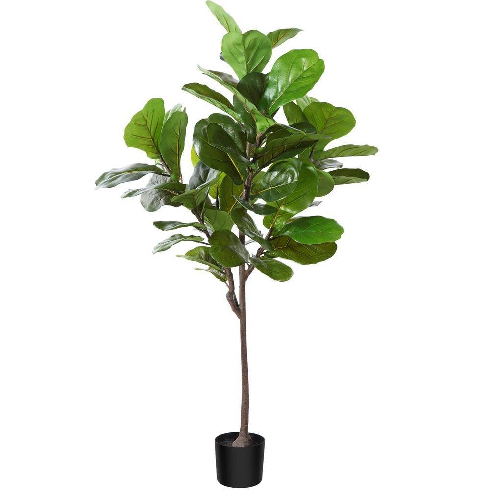 Indoor 4 ft. Green Artificial Fiddle Leaf Fig Tree in Pot TG9150P72