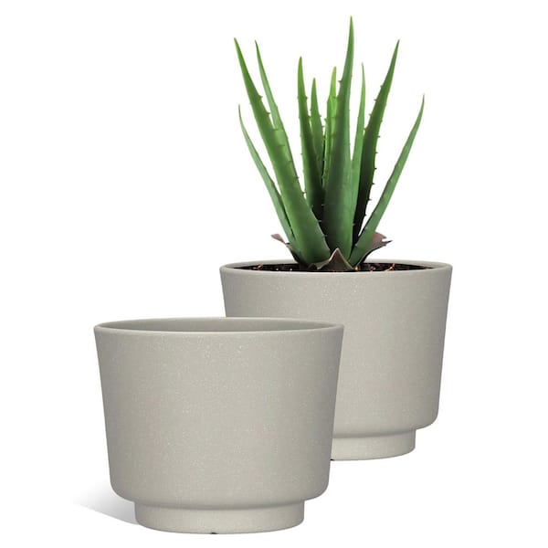 Vigoro 8 in. W x 6.4 in. H Candace Sand Pedestal Resin Decorative Pot with Drainage Holes (2-Pack)